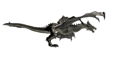 Büyük kanatları olan korkunç büyük uçan ejderha 3D render