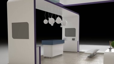 3D render üzerinde beyaz izole bir sergi tasarımı 