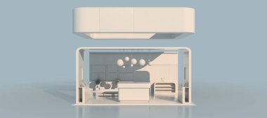 Beyaz sergi tasarımı 3D render