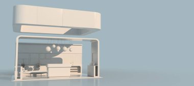 Beyaz sergi tasarımı 3D render