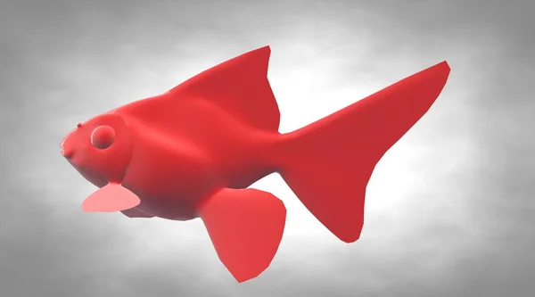 3D-rendering av en reflekterande fisk form simma med fenor — Stockfoto