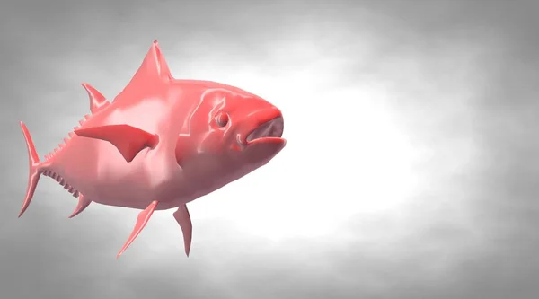 3d rendu d'une forme de poisson réfléchissante nageant avec des nageoires — Photo