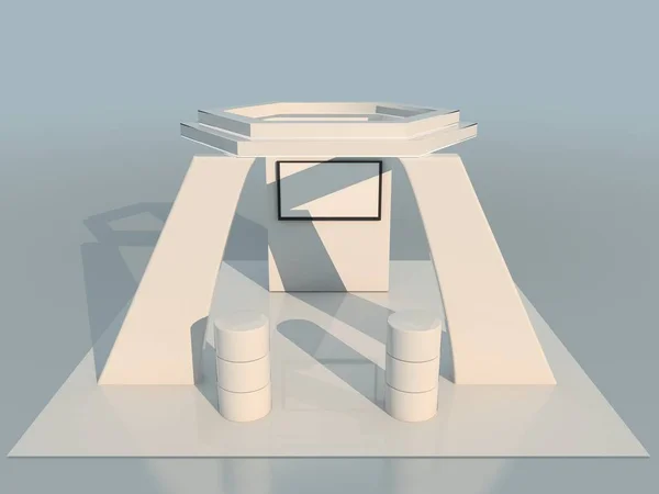 Marka için bir ekran ile beyaz bir sergi 3D render — Stok fotoğraf