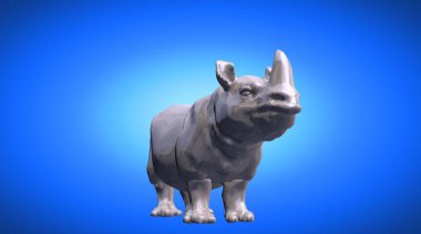 bir su aygırı bir mavi degrade arka plan üzerinde yansıtıcı 3D render