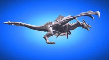 Büyük kanatları olan korkunç büyük uçan ejderha 3D render