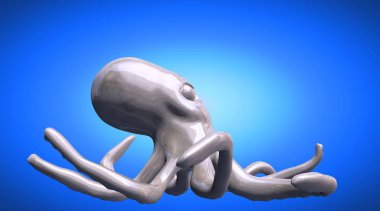 yansıtıcı bir ahtapot çok uzun el ile 3D render