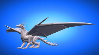 Büyük kanatları olan korkunç büyük uçan ejderha 3D render