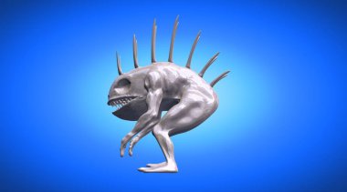 korkunç dikenli bir reflectivemonster şekil 3D render