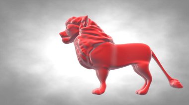bir arka plan üzerinde yansıtıcı aslan 3D render