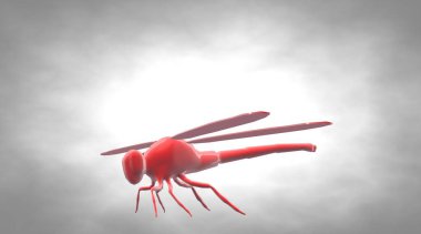 havada uçan bir yansıtıcı yusufçuk böcek 3D render