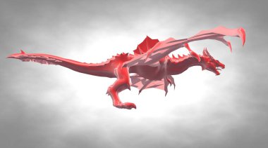 Büyük kanatları olan korkunç büyük uçan ejderha 3D render