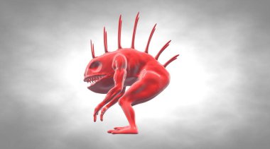 korkunç dikenli bir reflectivemonster şekil 3D render