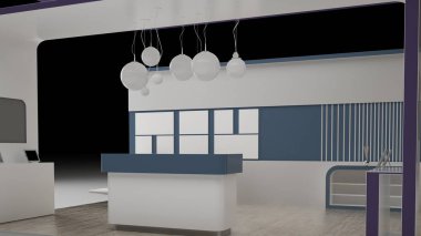 3D render üzerinde beyaz izole bir sergi tasarımı 