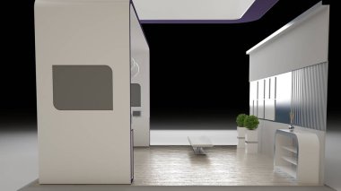 3D render üzerinde beyaz izole bir sergi tasarımı 