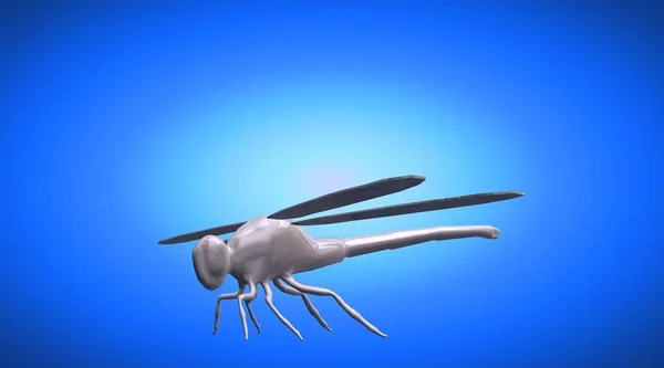 Representación 3d de un insecto libélula reflectante volando en el aire — Foto de Stock