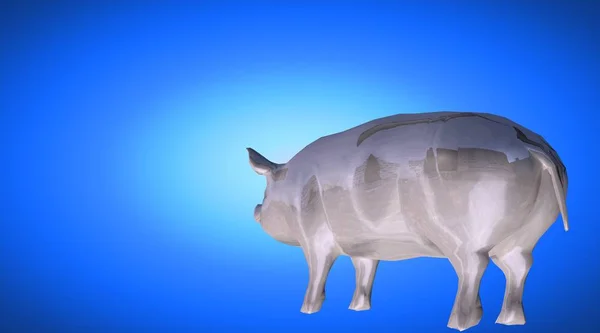 Bir yansıtıcı şişko domuz hayvan arka plan üzerinde 3D render — Stok fotoğraf