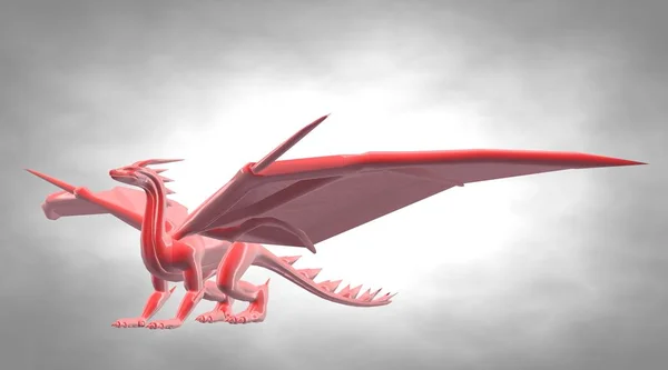 3D-weergave van een enge grote vliegende draak met grote vleugels — Stockfoto