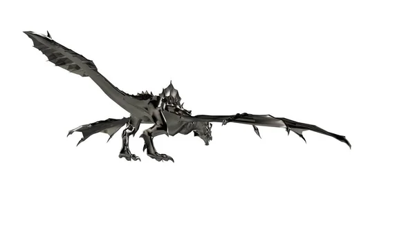 3D рендеринг страшный большой летающий дракон с большими крыльями — стоковое фото