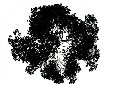 Beyaz arka plan üzerinde izole bir siluet ağacının 3D render