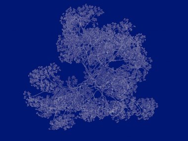 Seviyelendirilmiş ağacının bir 3B oluşturma blueprint üzerinde izole mavi arka