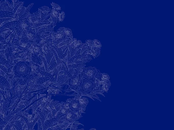 3D vykreslování obrysy stromu blueprint izolované na modré zpět — Stock fotografie