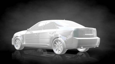 karanlık bir siyah adam beyaz yansıtıcı araba 3D render