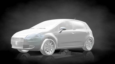 karanlık bir siyah adam beyaz yansıtıcı araba 3D render