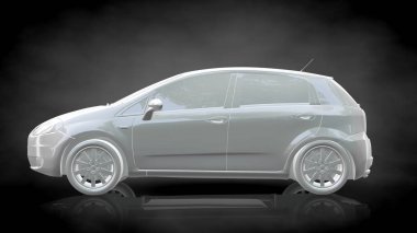 karanlık bir siyah adam beyaz yansıtıcı araba 3D render
