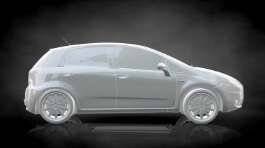 karanlık bir siyah adam beyaz yansıtıcı araba 3D render