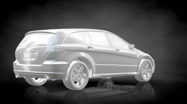 karanlık bir siyah adam beyaz yansıtıcı araba 3D render