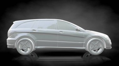 karanlık bir siyah adam beyaz yansıtıcı araba 3D render