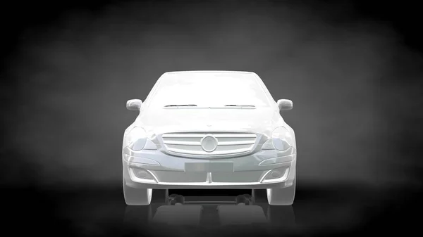 3D рендеринг белого отражающего автомобиля на темно-черной спине — стоковое фото