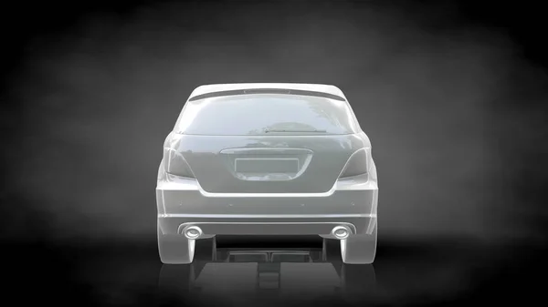 3D-Darstellung eines weißen reflektierenden Autos auf dunkelschwarzem Hintergrund — Stockfoto