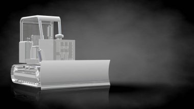 koyu siyah backgrou üzerinde yansıtıcı bir buldozer 3D render