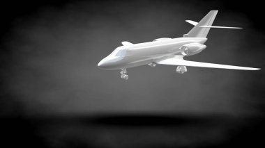 koyu siyah arka plan üzerinde yansıtıcı bir uçağın 3D render