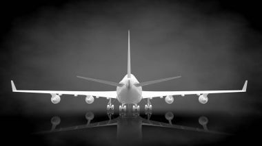 koyu siyah arka plan üzerinde yansıtıcı bir uçağın 3D render