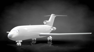 koyu siyah arka plan üzerinde yansıtıcı bir uçağın 3D render