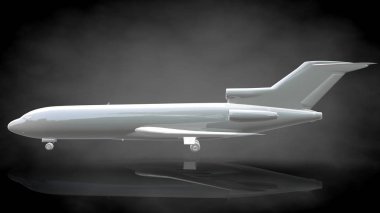 koyu siyah arka plan üzerinde yansıtıcı bir uçağın 3D render