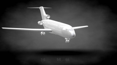 koyu siyah arka plan üzerinde yansıtıcı bir uçağın 3D render