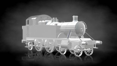 koyu siyah arka plan üzerinde yansıtıcı bir trenin 3D render