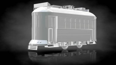 koyu siyah arka plan üzerinde yansıtıcı bir trenin 3D render