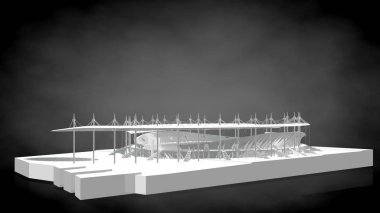 bir yansıtıcı açık stadyum üzerinde koyu siyah backgr 3D render