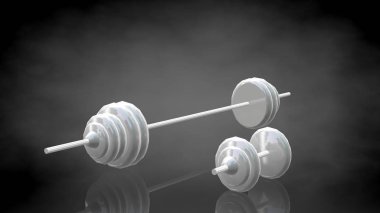 bir yansıtıcı spor salonu dumbbels bir koyu siyah backgr üzerinde 3D render