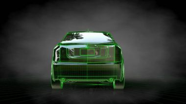 yeşil bir araba 3D render kontur balck arka özetlenen