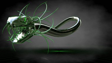 koyu siyah backg bir yansıtıcı canavar yılan 3D render