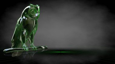 koyu siyah arka plan üzerinde yansıtıcı bir baykuş 3D render