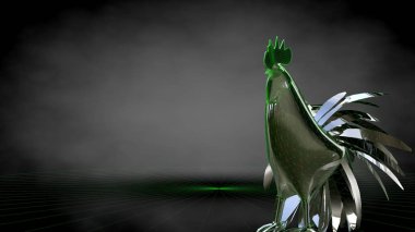 koyu siyah arka plan üzerinde yansıtıcı horoz 3D render