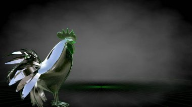 koyu siyah arka plan üzerinde yansıtıcı horoz 3D render