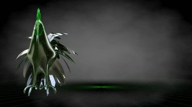 koyu siyah arka plan üzerinde yansıtıcı horoz 3D render