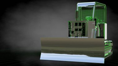 karanlık bir siyah adam üzerinde yansıtıcı bir buldozer 3D render